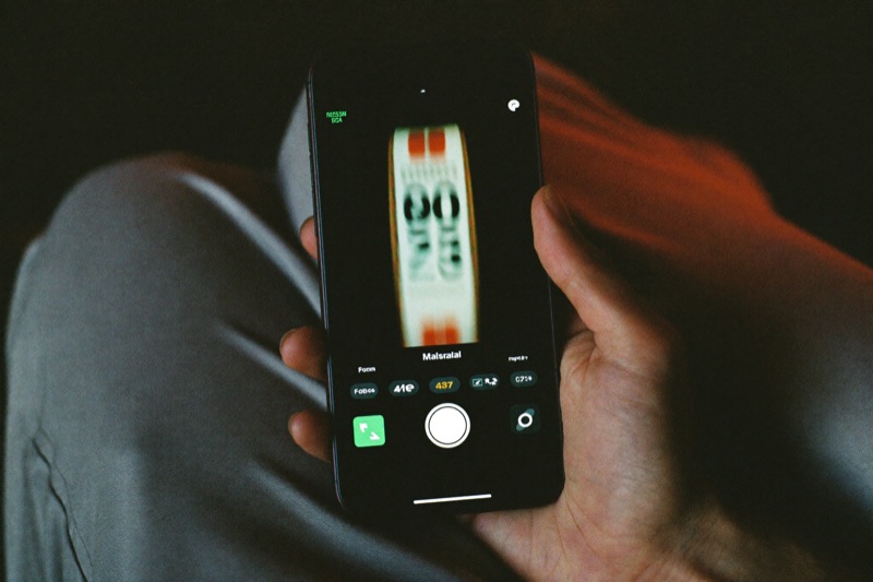 Tangan pegang phone portrait dengan reel slot berpusing atas screen