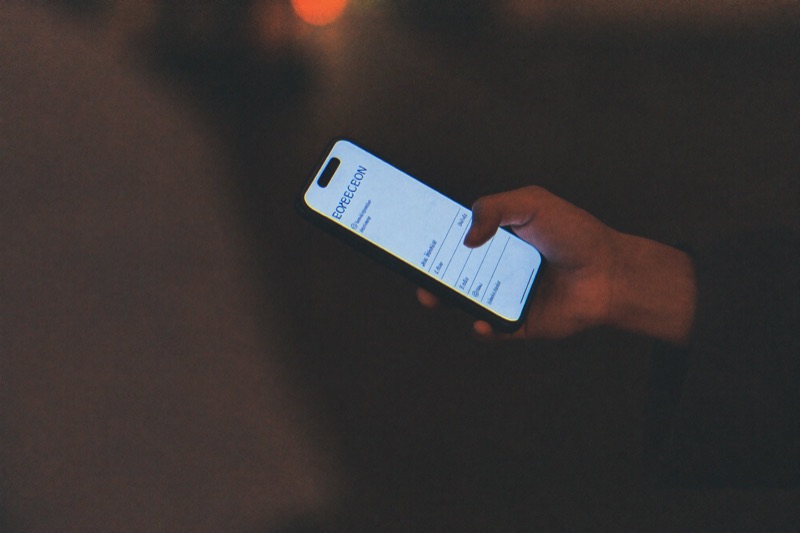 A sign-up form being filled in on a phone held in one hand